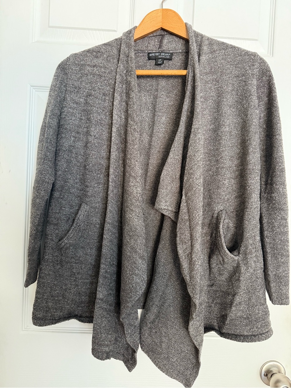 Barefoot Dreams Heather Gray Open-Front Draped Cardigan S/M Lagenlook Fall Cozy